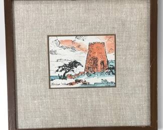 PAMELA WRIGHT (American, 20th C.) Watercolor of Tower