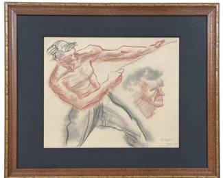 ZOLTAN SEPESHY (Hungarian/American 1898-1974) "Man With Rope" Conte Drawing