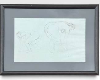 RAPHAEL SOYER (American, 1899-1987) "Two Nude" Ink Drawing