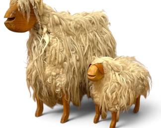 Life Sized French Sculptural Sheep and Lamb