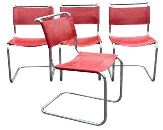 Red Leather Bauhaus Cantilever Chrome and Leather Chairs, MARCEL BREUER (Hungarian-American, 1902-1981)