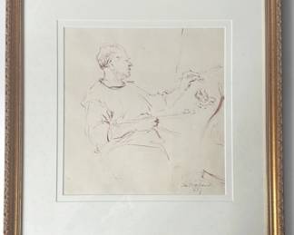 IRA MOSKOWITZ (Ukrainian/American, 1912-2001) "Self Portrait" Ink Drawing 