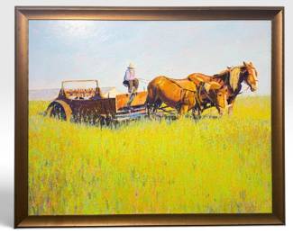 Impressionist Impasto Oil Painting of Farmer w Horses 
