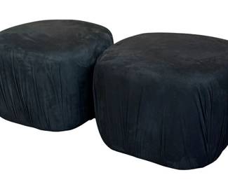 Modernist Black Pouf Ottomans, Pair