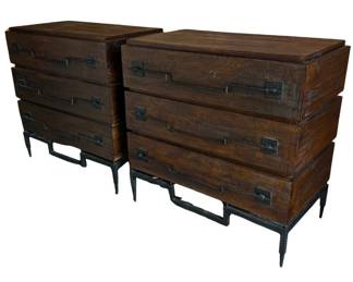 Global Views Ranch Oak Brutalist Chest of Drawers, Pair