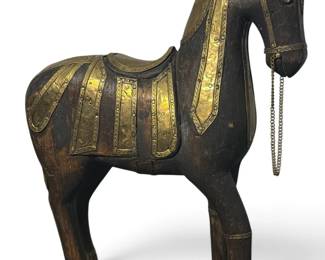 Carved Wood and Brass Rajasthani Horse