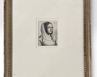 17th C. WENCESLAUS HOLLAR (Czech, 1607-1677) Print of a Woman, After FRENCESCO BONSIGNORI 