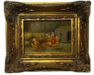 G. ROY (20TH C.) Roosters in the Hen House 