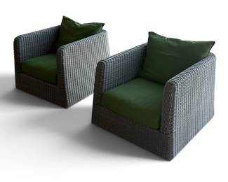 JANUS ET CIE "Zeya" Outdoor Lounge Chairs, Pair