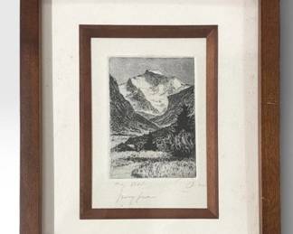 EDOUARD VALLET (Swiss, 1876-1929) Copper Plate Etching, Swiss Alps