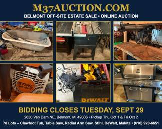 Belmont Online Auction – Bidding Closes Tuesday, Sept 29 – Pickup Thu Oct 1 & Fri Oct 2