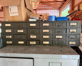 Vintage 24-Drawer Industrial Steel Small Parts Organizer Cabinet with Hardware Contents