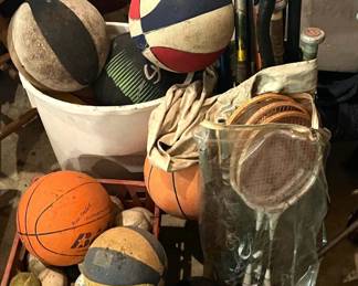 Assorted Mixed Sports Equipment Lot - Basketballs, Baseballs, Bats and Bowling Ball