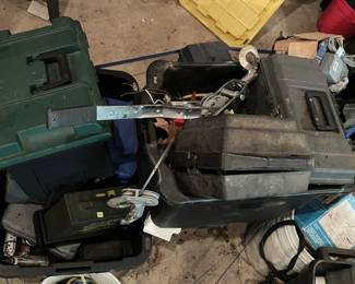 Assorted Workshop Hardware - Come Along Winch, Campbell Hausfeld Air Ratchet and Toolboxes Lot
