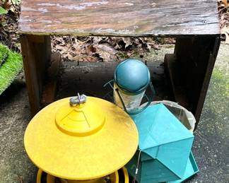 Assorted Bird Feeders and Wooden Shelter Box Lot