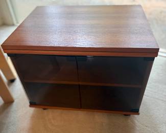 Teak & Smoked Glass Media Cabinet - top swivels 