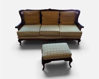 French Louis XV style carved walnut bergère armchairs, sofa & matching Pair of French Louis XV style carved walnut bergère armchairs with matching ottoman
