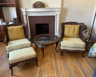 French Louis XV style carved walnut bergère armchairs, sofa & matching Pair of French Louis XV style carved walnut bergère armchairs with matching ottoman