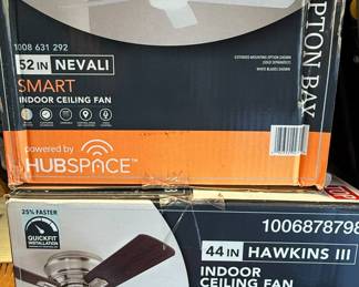 Two Hampton Bay Ceiling Fans: Nevali 52-inch and Hawkins III 44-inch