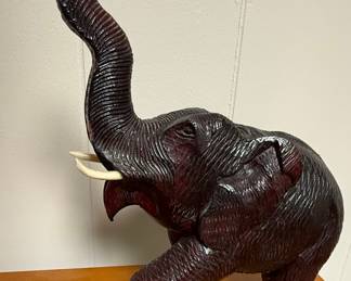 Hand Carved Wood Elephant Figurine Style