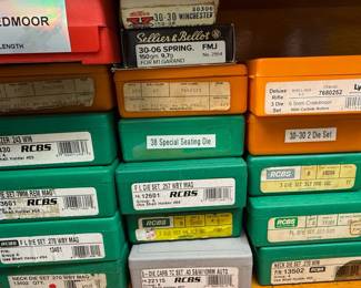 Collection of RCBS, Lyman, and Hornady Reloading Dies