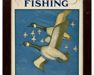 7383 - Framed Vintage Hunting & Fishing Print - As Is (Description): Screw Holes in Frame 10.25 x 13