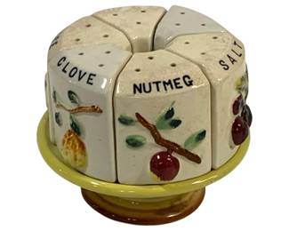 5217 - Vintage Ceramic 6 Spice Holder Stand (Description): 4 x 4