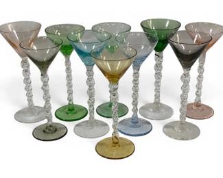 1033 - 10 Vintage Multicolored Coupe Glasses