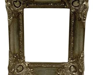 2434 - Wood Frame 13"x15" (Description): Wood frame with ornate carved corner details  and decorative molding. Measures 13 inches by  15 inches.