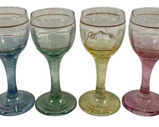 2229 - 4 Multi Color Cordial Glasses - 4.5" Tall