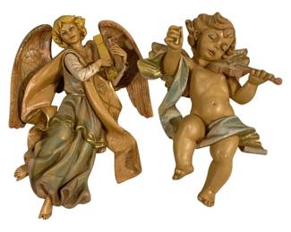 2090 - 2 Depose Italy Angel Wall Art - 9 x 7 (Description): A pair of Depose Italy angel wall art pieces.  These decorative wall hangings feature angel  figures in the Italian artistic tradition.  Marked Depose Italy.