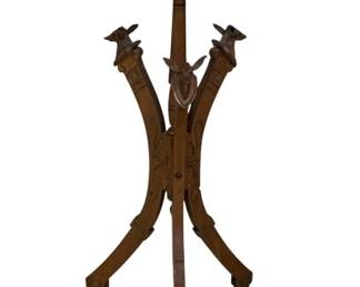 2486 - Victorian Deer Head Carved Wood Plant Stand (Description): 32 x 14