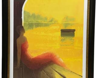 2872 - Framed Seriolithograph "D'or et de Reve" signed (Description): by French Artist Emile Bellet 38 x 31