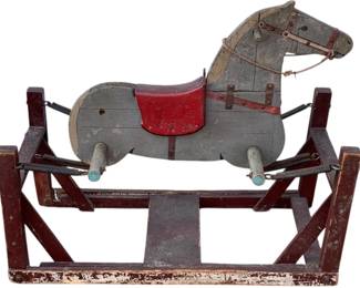 7253 - Vintage Wood Painted Hobby Horse (Description): 27 x 33.5 x 14.5