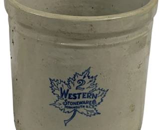 7281 - Western Stoneware 2 Gallon Crock -As Is/Cracked (Description): 9.5 x 9
