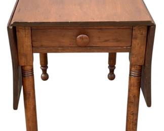 7256 - Early Turned Leg Drop Side Table w/ Drawer (Description): 29 x 48.5 x 35.75