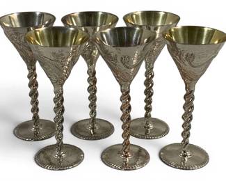 1026 - 6 Silver Plated Occupied Japan Aperitif Goblets (Description): 6.25" Tall