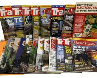 1047 - 20 Train Magazines (Description): A collection of 20 train magazines featuring  various publications dedicated to model  railroading and classic trains. The lot  includes issues from titles such as Trains,  Classic Trains, and a book on Easy-to-Build Electronic Projects for Model Railroaders.