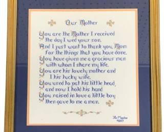 2854 - Framed Needlepoint "Our Mother" - 15.5 x 13.5