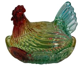 7215 - Multi Color Glass Hen on Nest - 7 x 6 x 5.75
