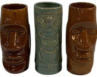 5213 - 3 Ceramic Shonfeld Tiki Bar Glasses 6.5"