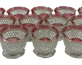 2156 - 12 Indiana Diamond Point Ruby Candle Bowls (Description): 3.25" Tall