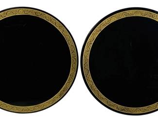 2473 - 2 Frames 12" Round (Description): A 2-piece set of frames featuring black  centers with decorative gold borders. Each  frame measures 12 inches round.