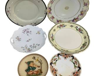 2064 - Assorted Vintage Plates 7.5" + 12" round (Description): Lot of assorted decorative plates in various  styles and patterns. The collection includes  floral designs and figural motifs. Sizes  range from 7.5 inches to 12 inches round.