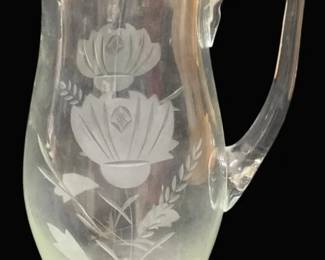 2207 - Etched Glass Pitcher - 13" Tall