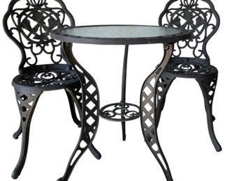 5003 - Metal Outdoor Bistro Set, Table & 2 Chairs (Description): Table - 27 x 24 Round Chairs - 35 x 16 x 16