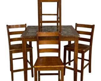 2493 - 5 Piece Hi-Top Dining Set (Description): Table - 38 x 36 x 38 Chairs - 39 x 15 x 18 - seat height 24" Visible scratches and dents; does not affect  functionality