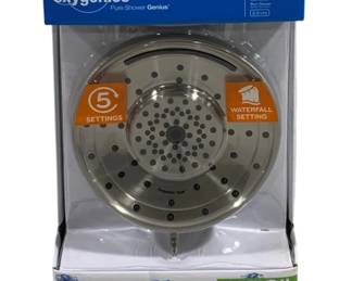 2030 - Oxygenics 3" Shower Head - New (Description): New Oxygenics 3" shower head, still in  original packaging. This shower head features  oxygen-infused water technology and multiple  spray settings including a waterfall  setting. Brushed nickel finish. Measures 3 inches. Used as is  electric/electronic/mechanical item. No  guarantee all components, untested.