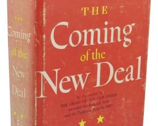 53 - 1959 Ed. The Coming of the New Deal w/ DJ (Description): 1959 edition of The Coming of the New Deal by  Arthur M. Schlesinger, Jr., part of The Age  of Roosevelt series. Published by Houghton  Mifflin Company. This volume comes with its  original dust jacket featuring a distinctive red and white design. The dust jacket notes  that Schlesinger is the author of The Crisis  of the Old Order, which was awarded the  Bancroft Prize and the Parkman Prize for  1957.