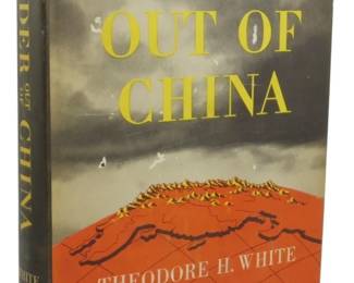 74 - 1946 1st Ed. Thunder Out of China w/ Dust (Description): Thunder Out of China by Theodore H. White and  Annalee Jacoby, 1946 first edition with dust  cover. Published by William Sloane  Associates. This volume features its original  dust jacket depicting a dramatic illustration of China with stormy skies  above. The book chronicles the authors'  firsthand observations of China during World  War II and the subsequent civil conflict.